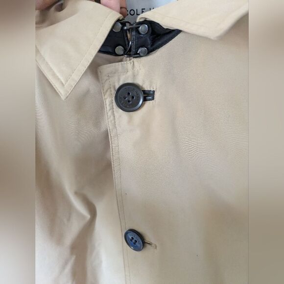 Cole Haan Rain Car Trench Coat Tan Brown Leather Trim Men's M Medium - Picture 5 of 13